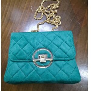 Quilted Green Velvet Crossbody Bag Gold Chain Strap flip Lock